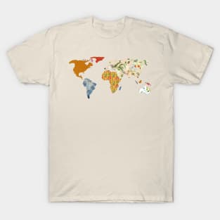 Floral Patchwork World Map T-Shirt